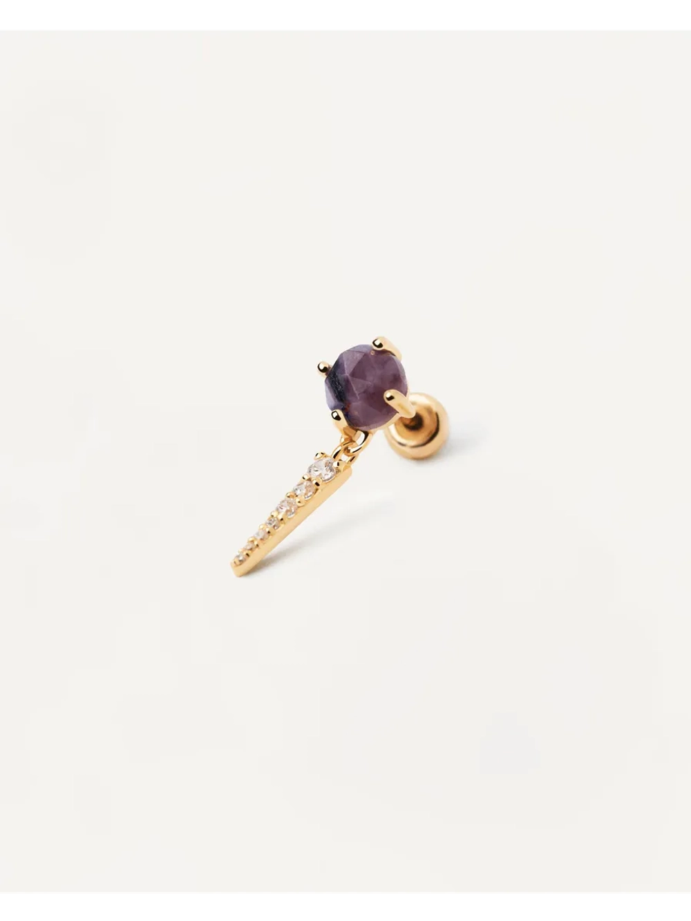 Одиночная серьга Yoki Charoite серебро 925 пробы покрытое золотом