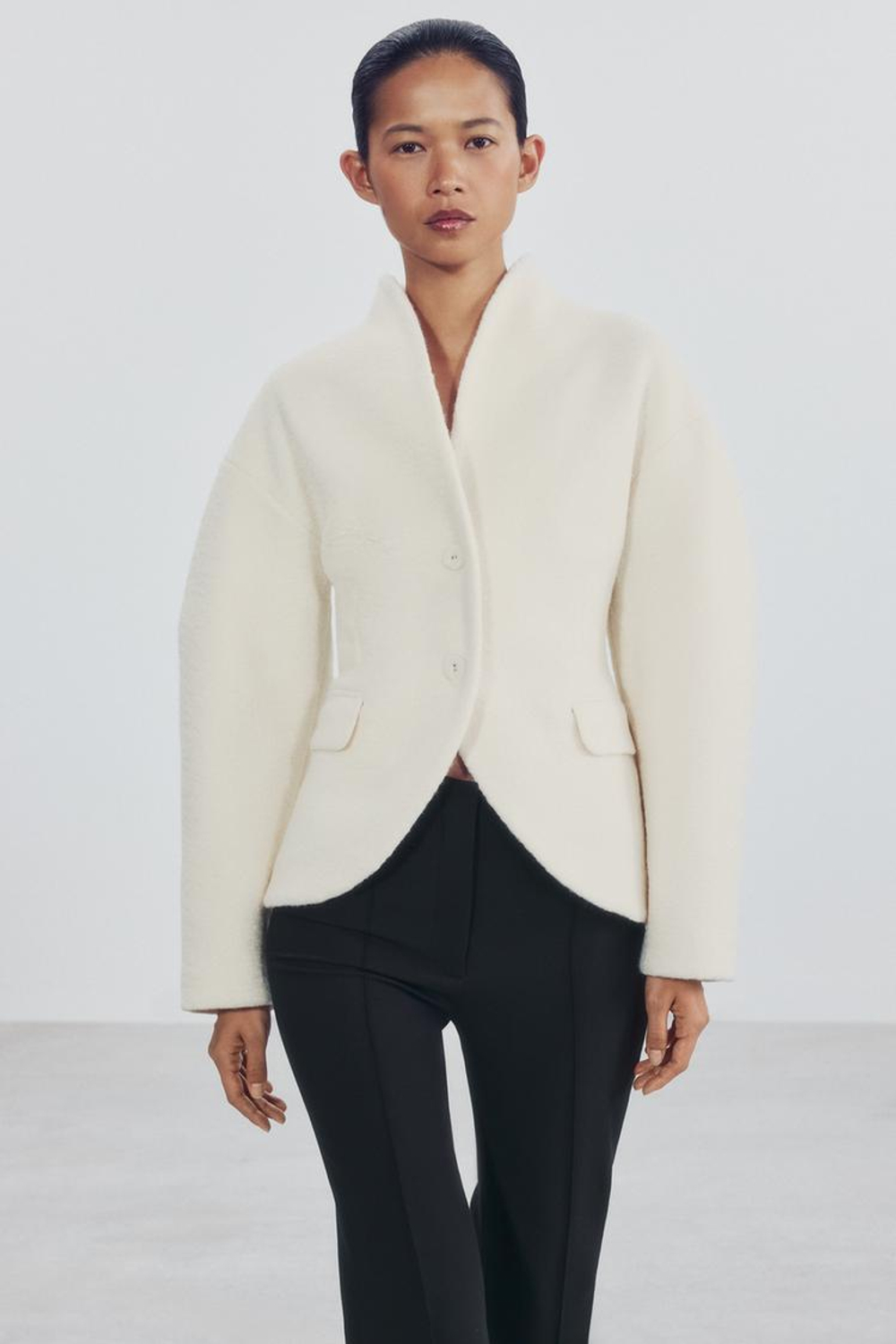 ZARA ЖАКЕТ БУКЛЕ, ЦВЕТ СЛОНОВОЙ КОСТИ