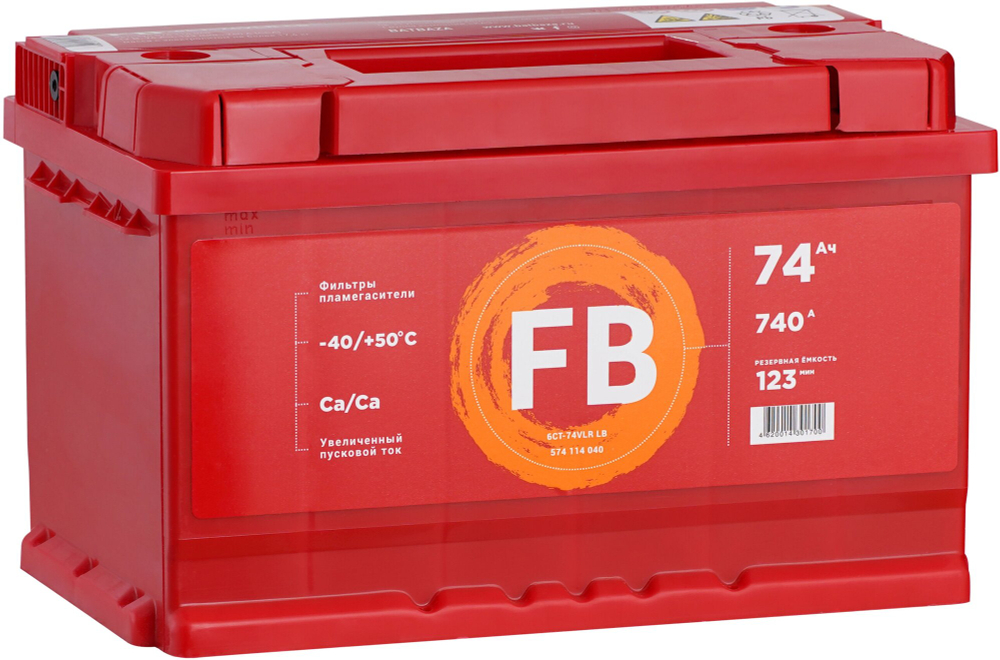 Аккумулятор FB Standart 74 А/ч обратный R+ 277x175x175 LB3 EN 740 А