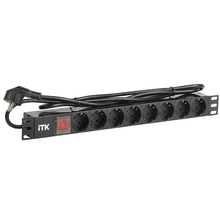 ITK Блок розеток в шкаф 19" 1U, 8 гнезд, шнур 2м, с LED выключателем