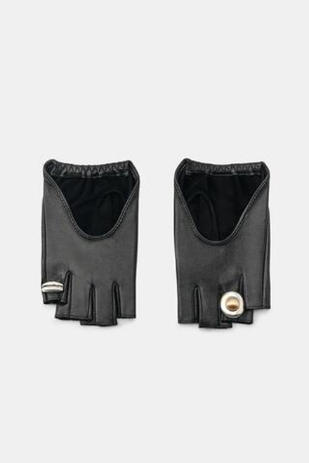ZARA КОЖАНЫЕ МИТЕНКИ С КОЛЬЦАМИ, ЧЕРНЫЙ
