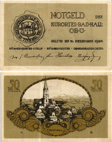 Австрия 50 геллеров 1920 Бад-Халь aUNC