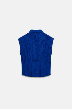 ZARA ТОП С АЖУРНОЙ ВЫШИВКОЙ, КОБАЛЬТОВЫЙ
