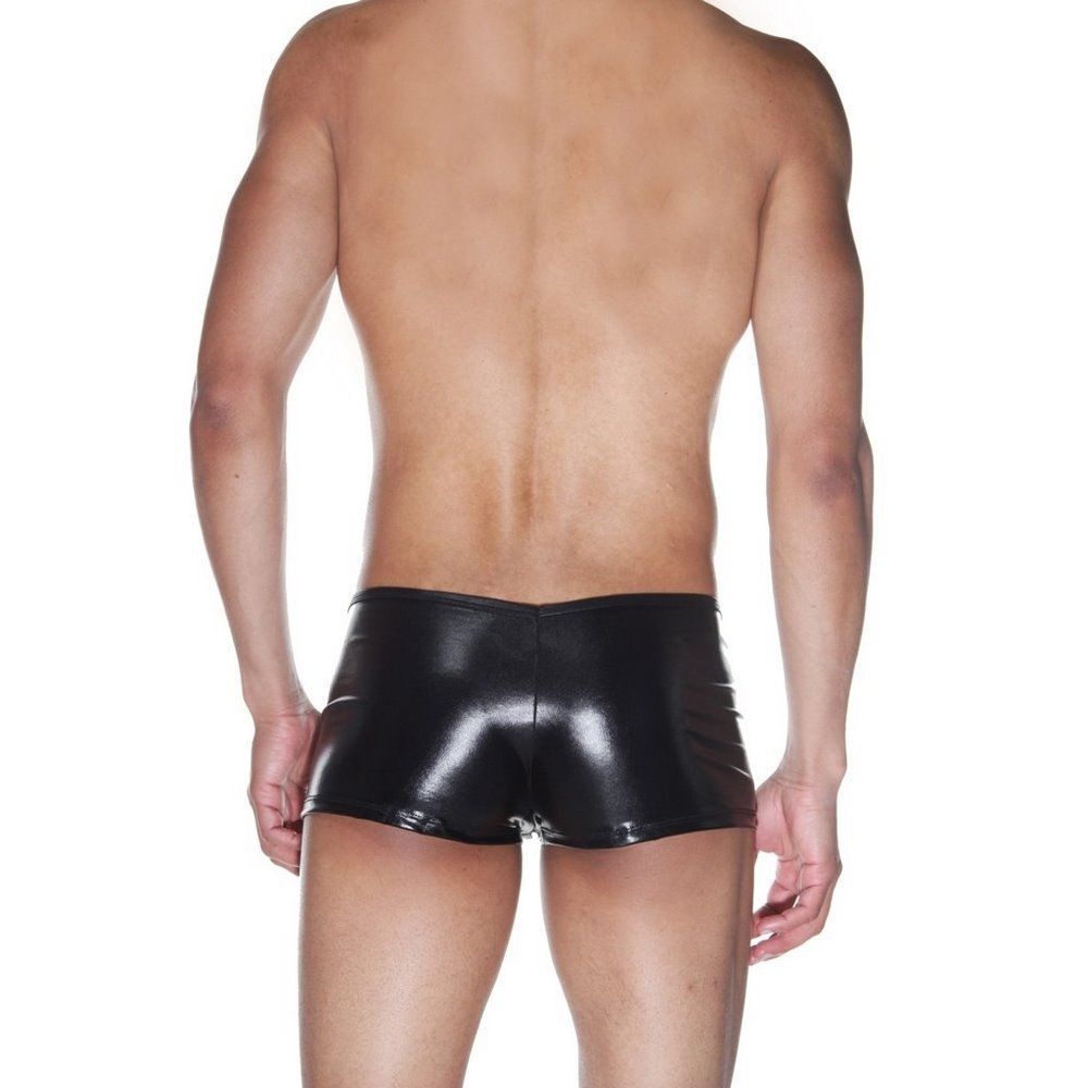 Мужские wet-look трусы-боксеры с застежкой-молнией (Размер: L-XL) (Цвет: черный)
