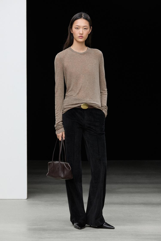 Massimo Dutti Футболка с длинными рукавами из шерстяной смеси, серо-коричневый