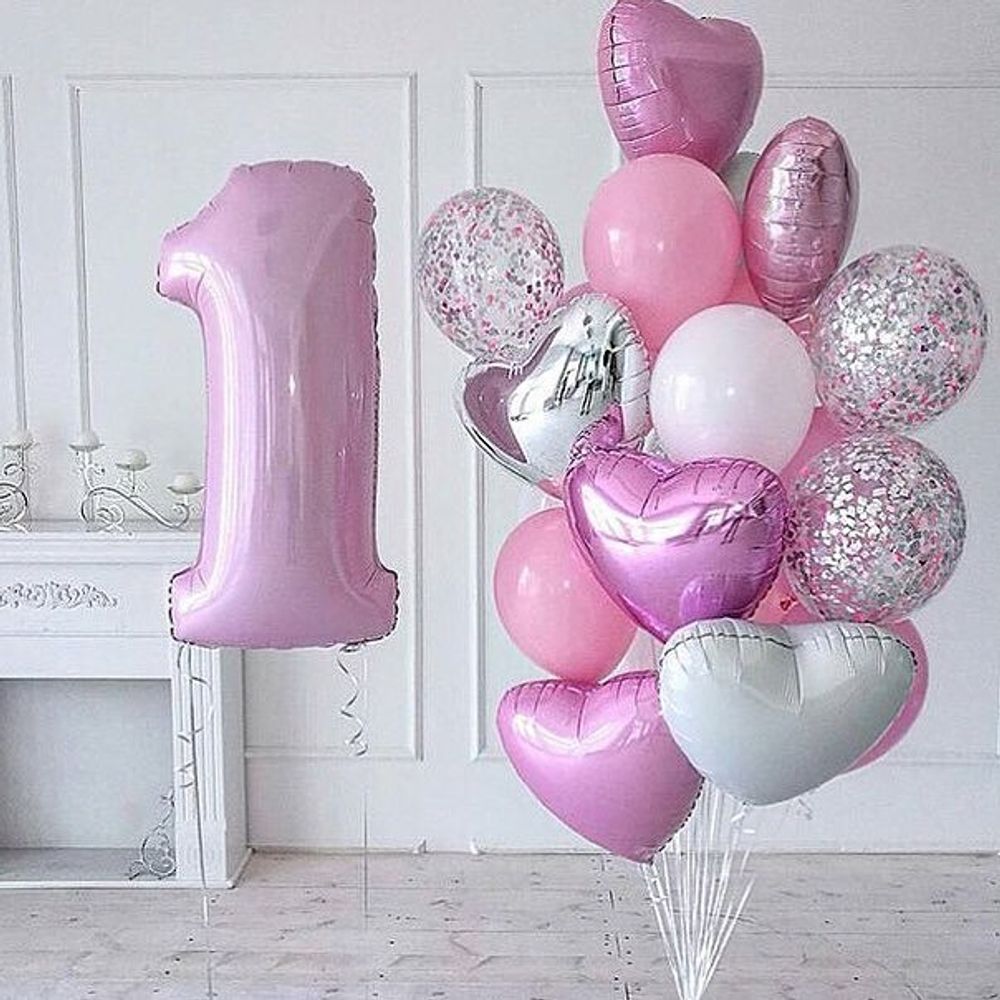 Шар (40"/102 см) Цифра, 1, Розовый, в упак.