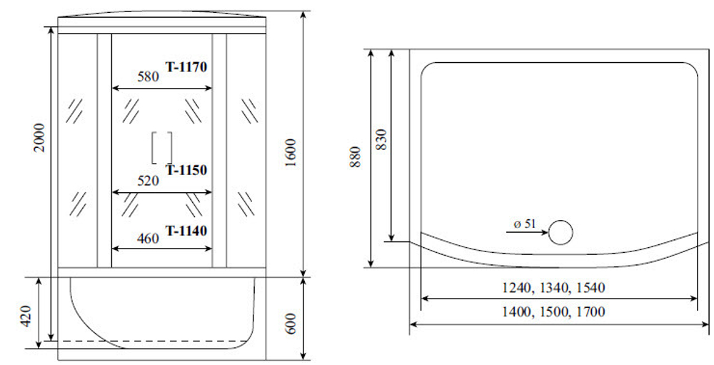 Душевая кабина Timo Standart Silver Fabric 150*88*220  (T-6650SF)