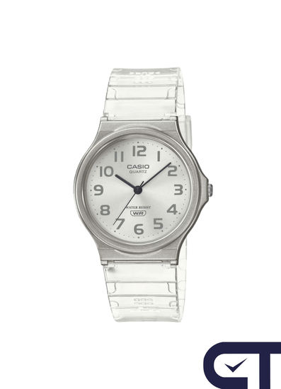 CASIO MQ-24S-7B — классические аналоговые часы в прозрачном сером корпусе