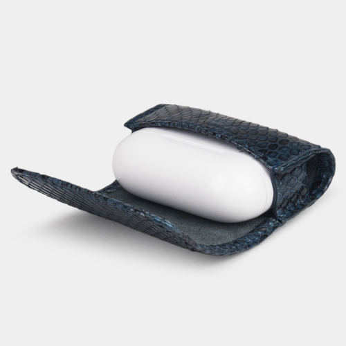 Чехол для наушников AirPods Pro 2,3 из кожи питона, синего цвета