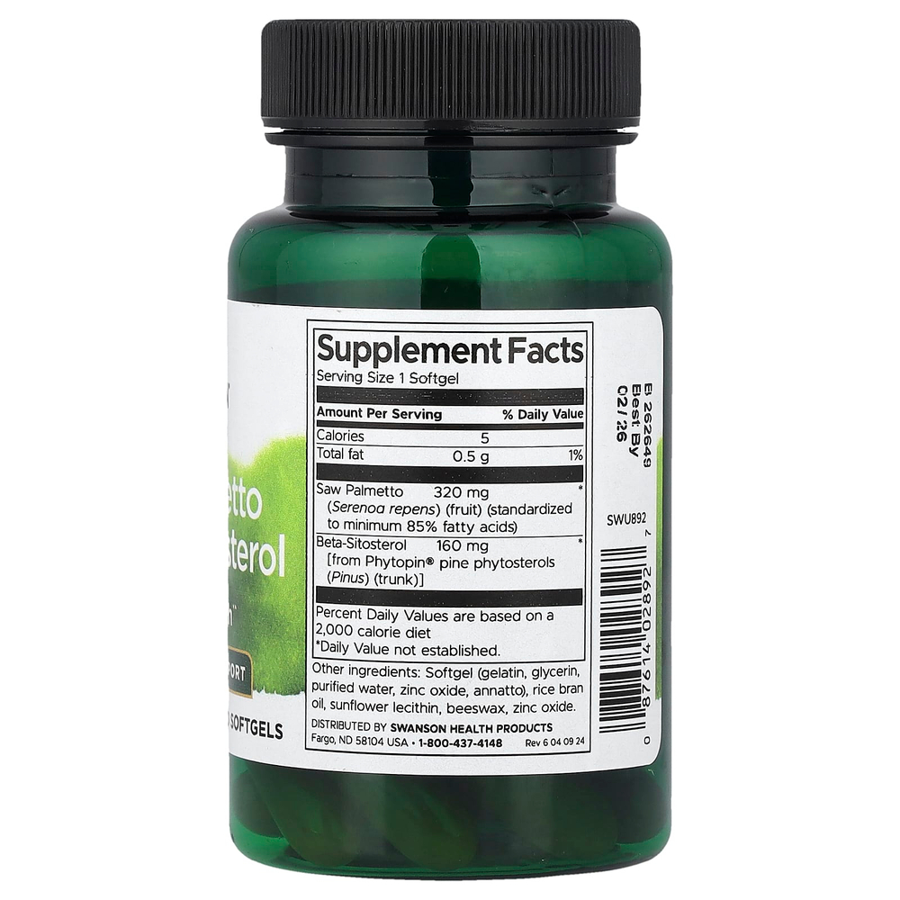 Swanson Vitamins, Пальма сереноа и бета-ситостерол, 30 мягких таблеток