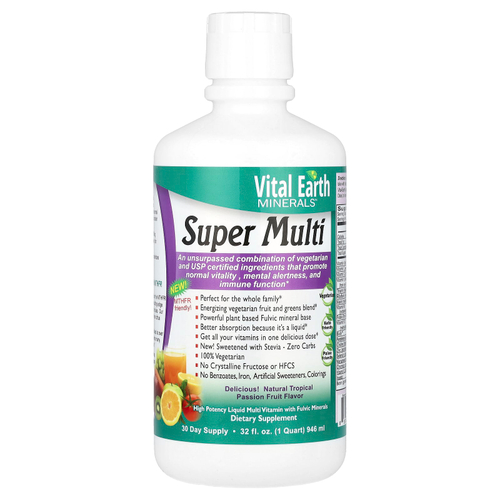 Vital Earth Minerals, Super Multi, мультивитаминная добавка, натуральный вкус тропического мандарина, 946 мл (32 жидк. унции)