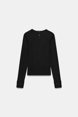 ZARA ФУТБОЛКА В РУБЧИК НА КНОПКАХ, ЧЕРНЫЙ