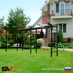 Уличная шведская стенка Sv Sport рукоход х 2 с комплектом турник прямой У51533К (Турник/Брусья/"Лодочка"/Щит баскет/Кронш бокс)