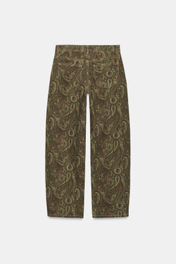 ZARA ДЖИНСЫ ZW COLLECTION CURVED STRAIGHT СО СРЕДНЕЙ ПОСАДКОЙ И ПРИНТОМ, ХАКИ