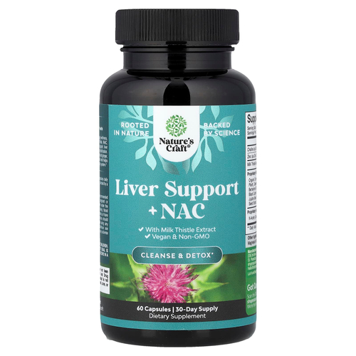 Nature's Craft, NAC для поддержки печени с экстрактом расторопши, 60 капсул