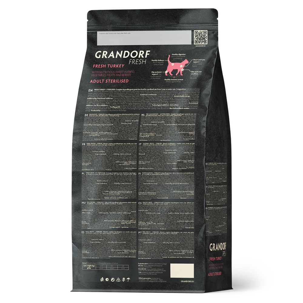 Сухой корм GRANDORF FRESH для стерилизованных или пожилых кошек Свежее мясо индейки с бататом 400г
