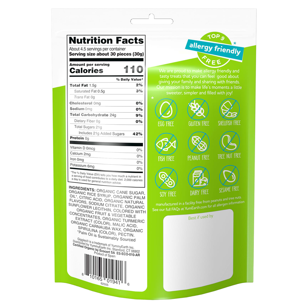 YumEarth, Organic Giggles®, жевательные конфеты, вкус кислых ингредиентов, 142 г (5 унций)