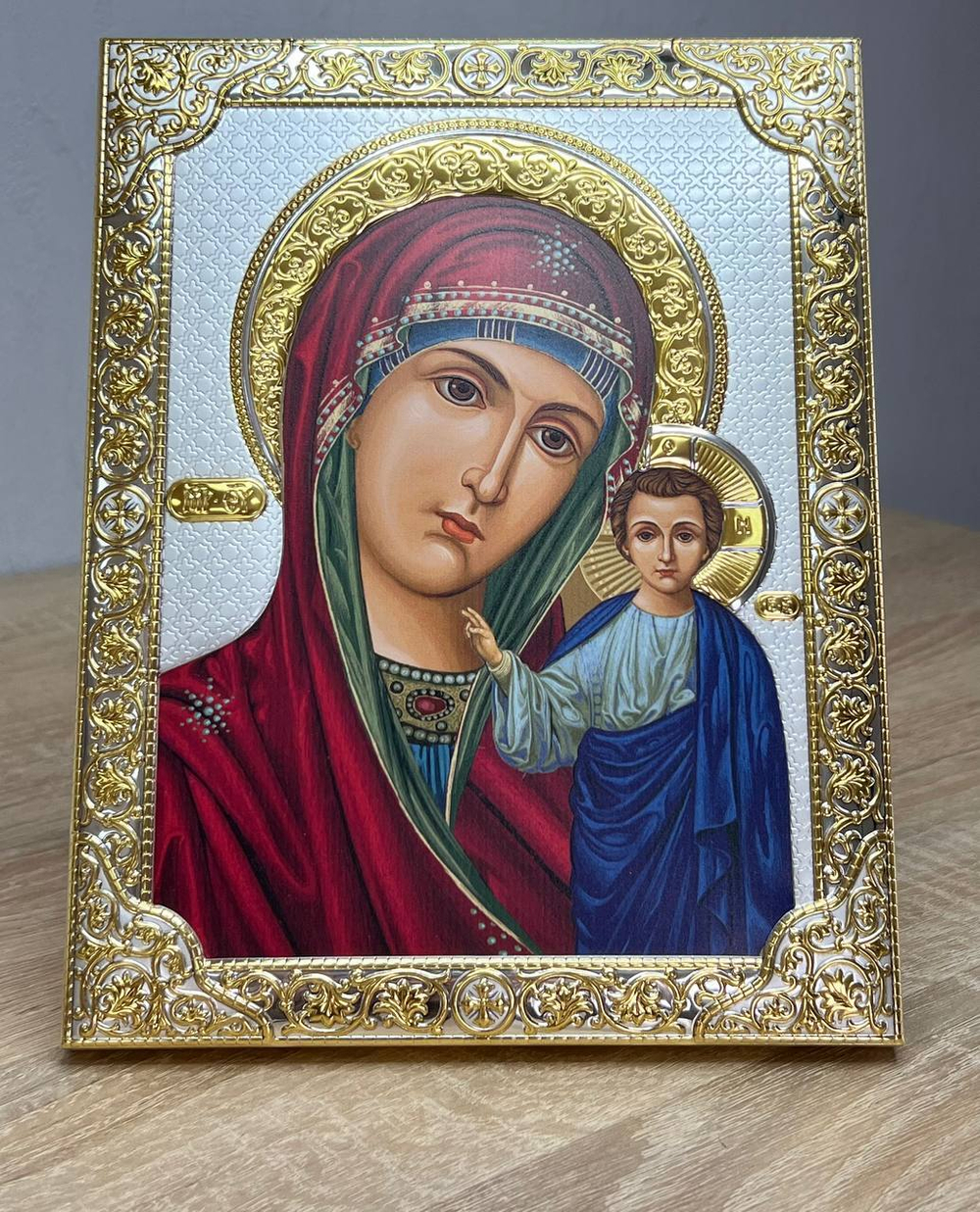 Казанская БМ, икона прямоугольная без рамки, античная 125х165 — детальный вид