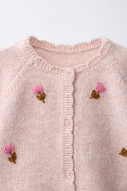 ZARA КАРДИГАН С ВЫШИТЫМИ ЦВЕТАМИ, ЦВЕТ РОЗОВОГО ДЕРЕВА