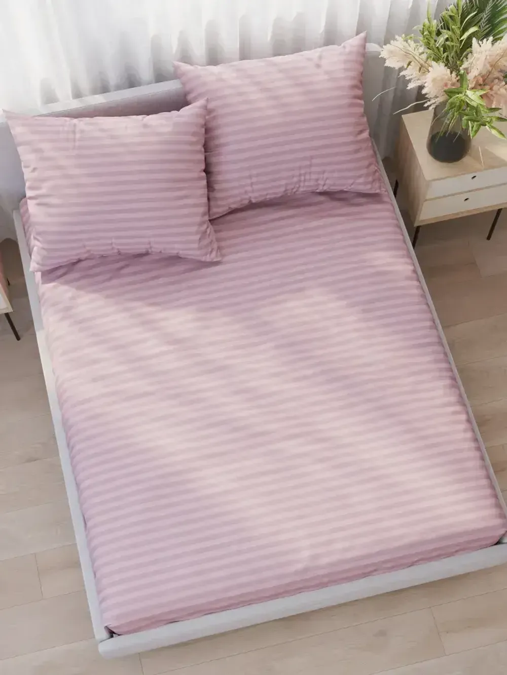 Постельное белье перкаль Сказка "Розовая соната" 2-спальное Наволочка 50х70 см 2 шт Простынь на резинке 160x200 см Пододеяльник 175x215 см