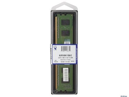 Модуль памяти для сервера Kingston DDR3 2Gb, PC12800, DIMM, 1600MHz (KVR16N11S6/2)