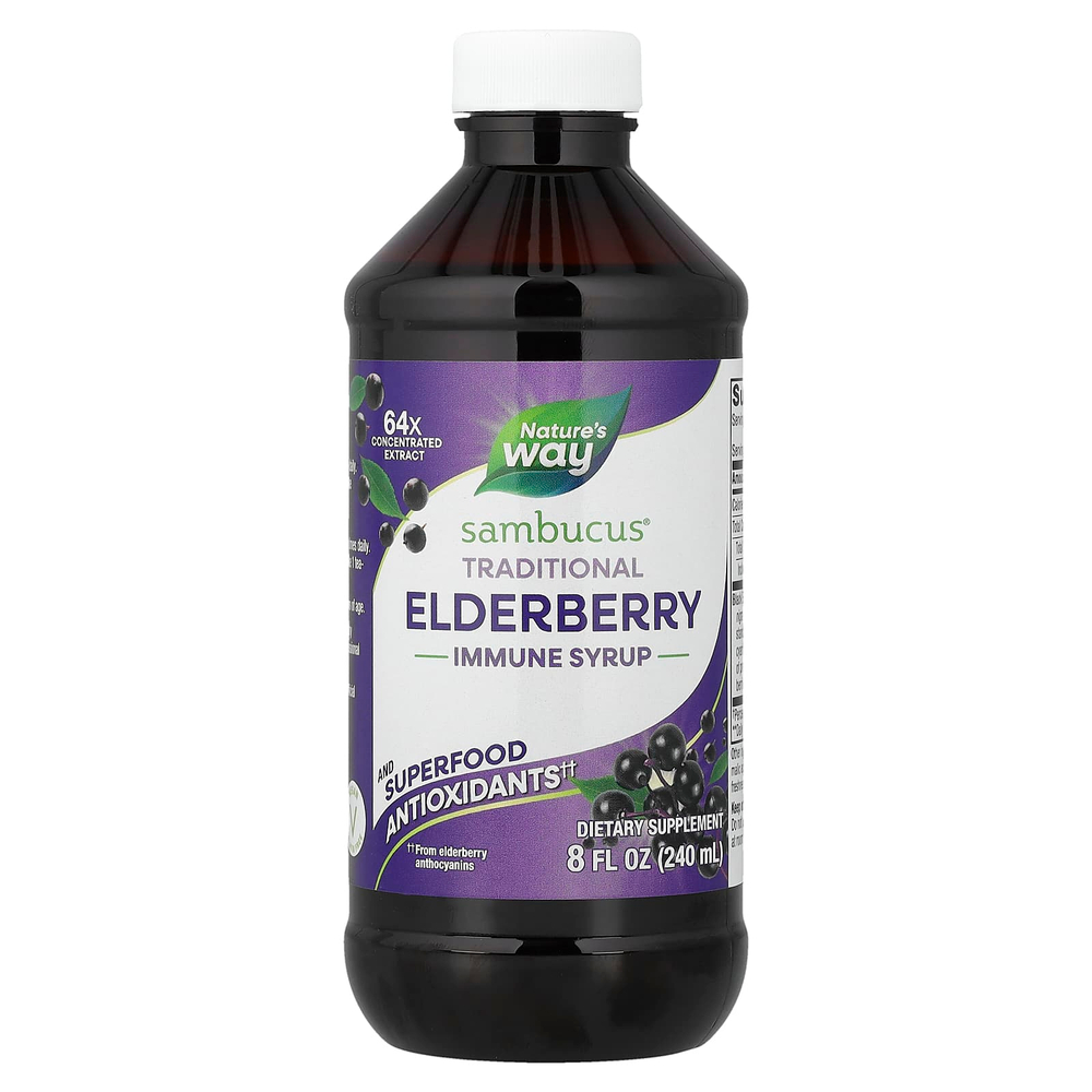 Nature's Way, Sambucus®, традиционный сироп для укрепления иммунитета, бузина, 240 мл (8 жидк. унций)