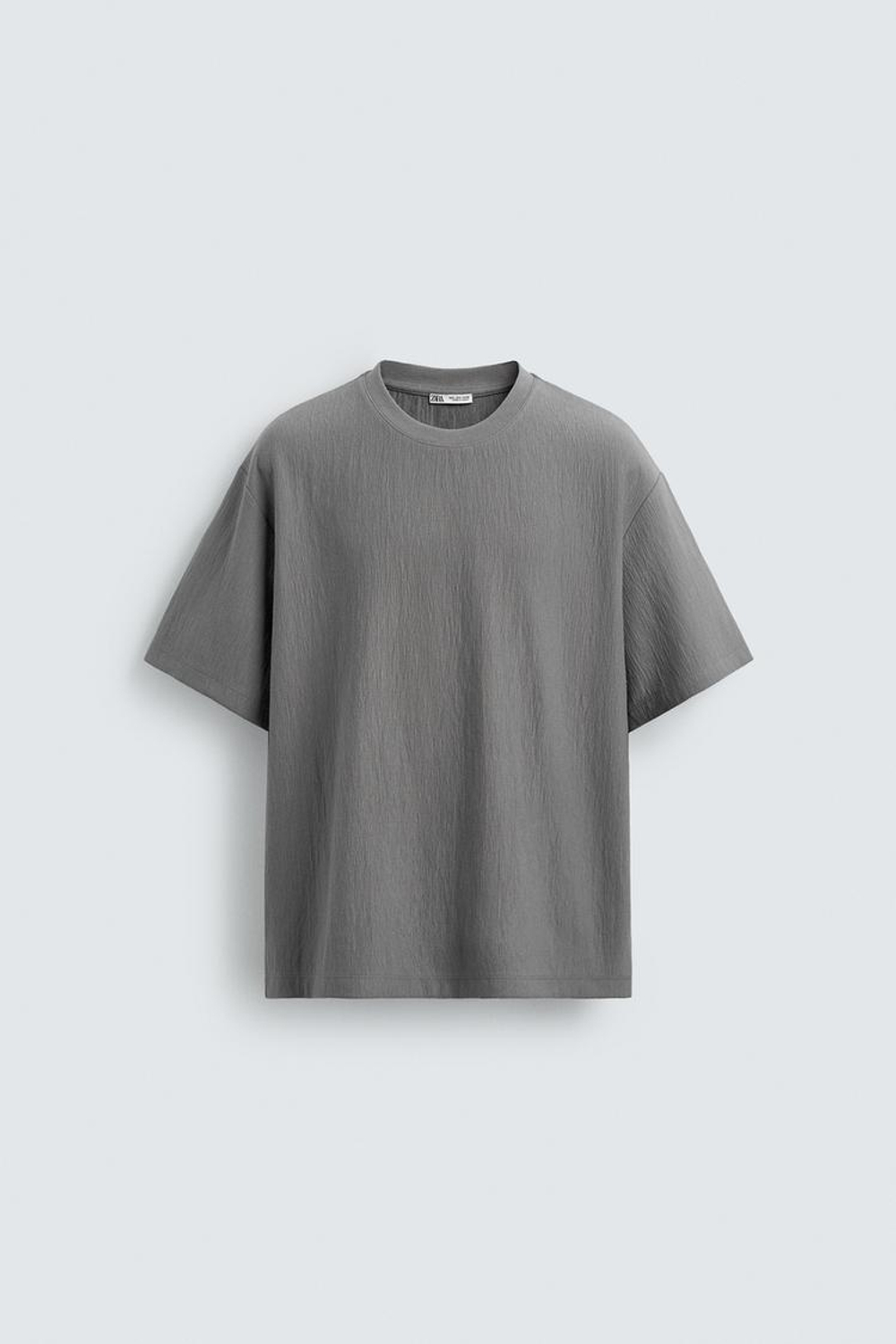 ZARA ФУТБОЛКА RELAXED FIT ИЗ РЕЛЬЕФНОЙ ТКАНИ, СЕРЫЙ