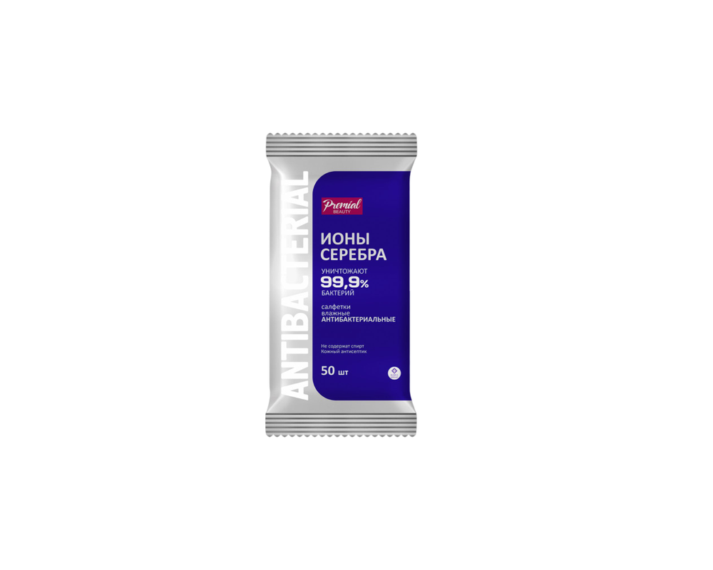 PREMIAL Антибактериальные влажные салфетки  Серебряная защита 1/50/10"Продукция по сериям"