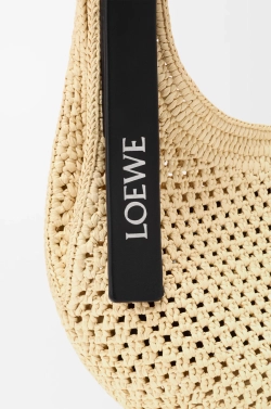 Loewe Сумка-хобо Punch Hole с перфорацией из рафии и телячьей кожи, натуральный
