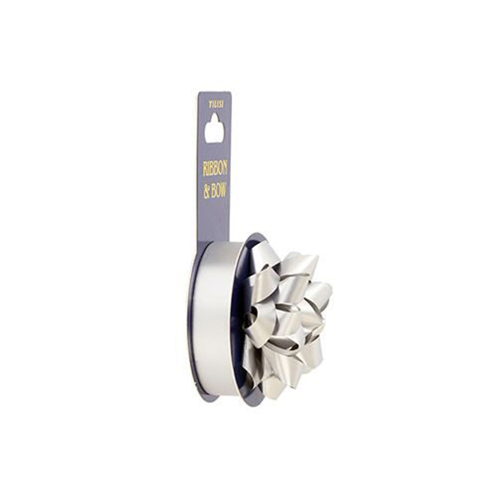 Бант звезда + Лента сатин серебро