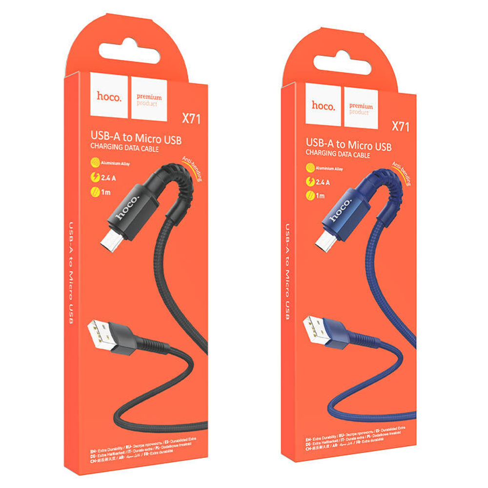 Кабель HOCO X71 USB-microUSB 2.4A 1м Nylon Blue