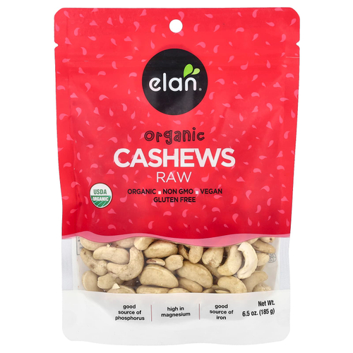 Elan, Органические кешью, необработанные, 185 г (6,5 унции)
