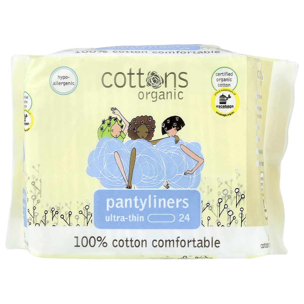 Cottons, 100% хлопок, удобные ежедневные прокладки, ультратонкие, 24 прокладки