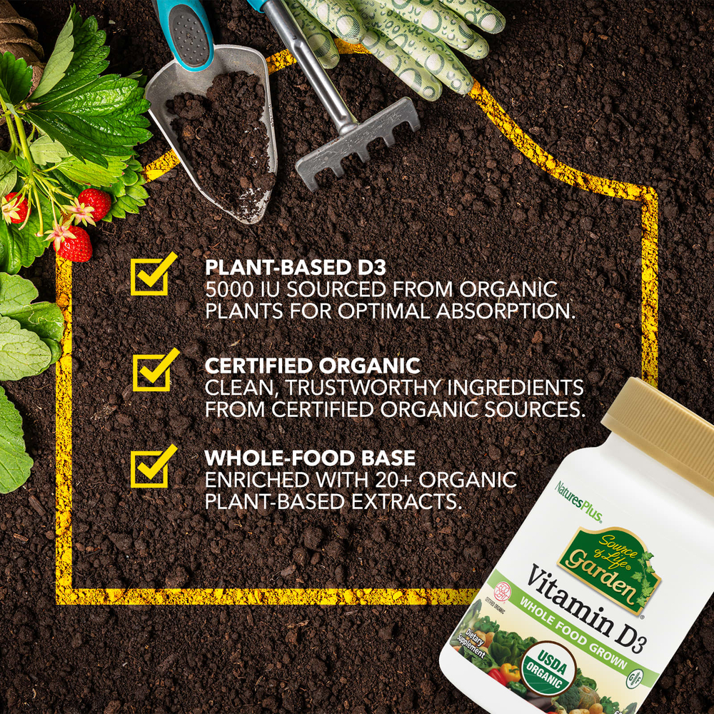 NaturesPlus, Source of Life, Garden, витамин D3, 60 веганских капсул
