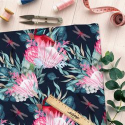 Ткань оксфорд 600 лотос абстракция с листьями