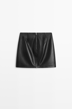 Massimo Dutti Мини-юбка из овечьей кожи наппа, черный