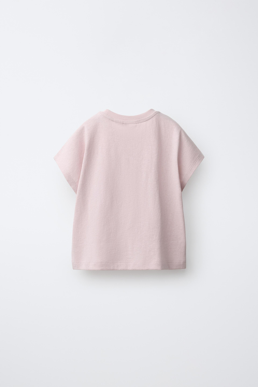 ZARA ОДНОТОННАЯ ФУТБОЛКА, БЛЕДНО-РОЗОВЫЙ