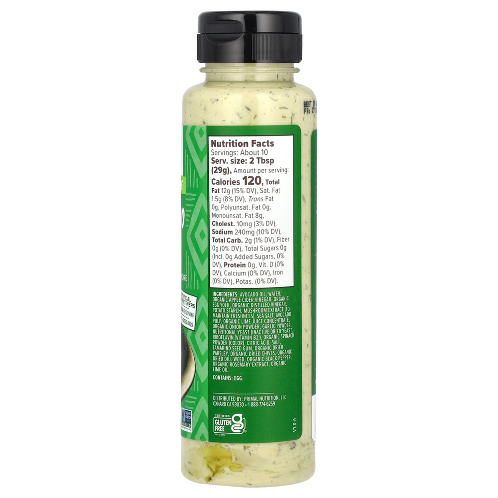 Primal Kitchen, дип-соус с маслом авокадо, авокадо и лайм, 283 г (10 унций)