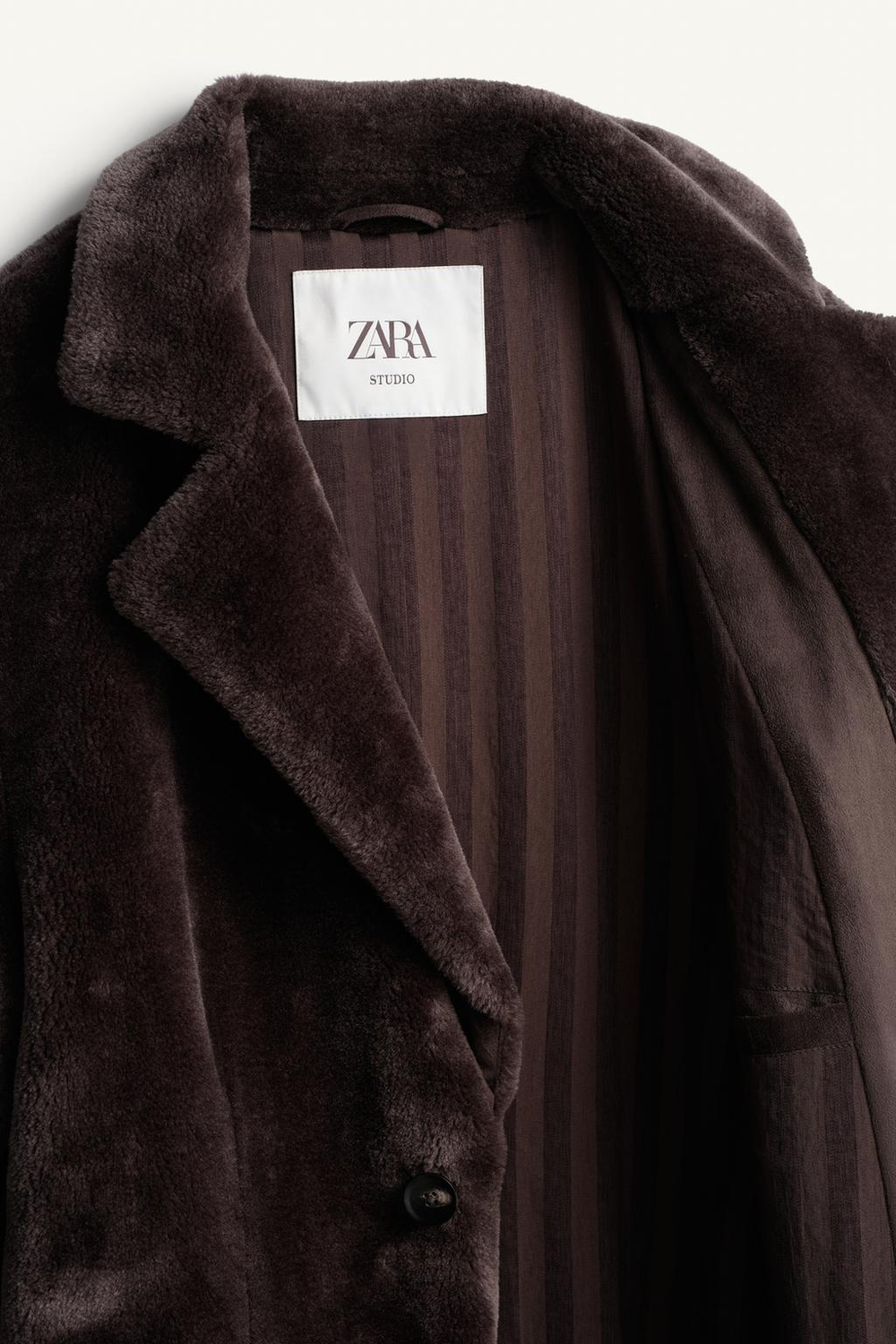 ZARA ПАЛЬТО ИЗ ИСКУССТВЕННОГО МЕХА СВОБОДНОГО КРОЯ, ТЕМНО-КОРИЧНЕВЫЙ