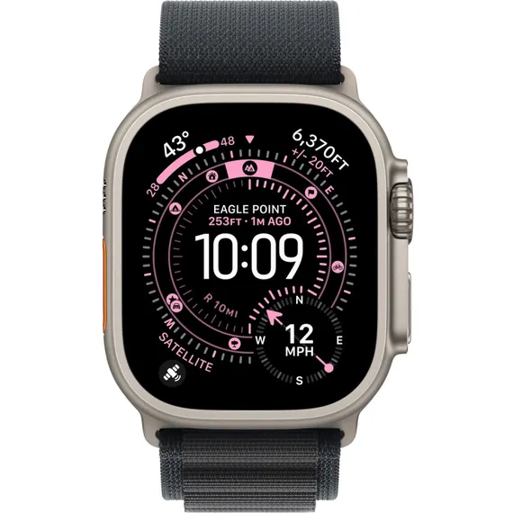 Часы Apple Watch Ultra 3, 2025, 49 мм, титан натурального цвета, ремешок Alpine чёрного цвета