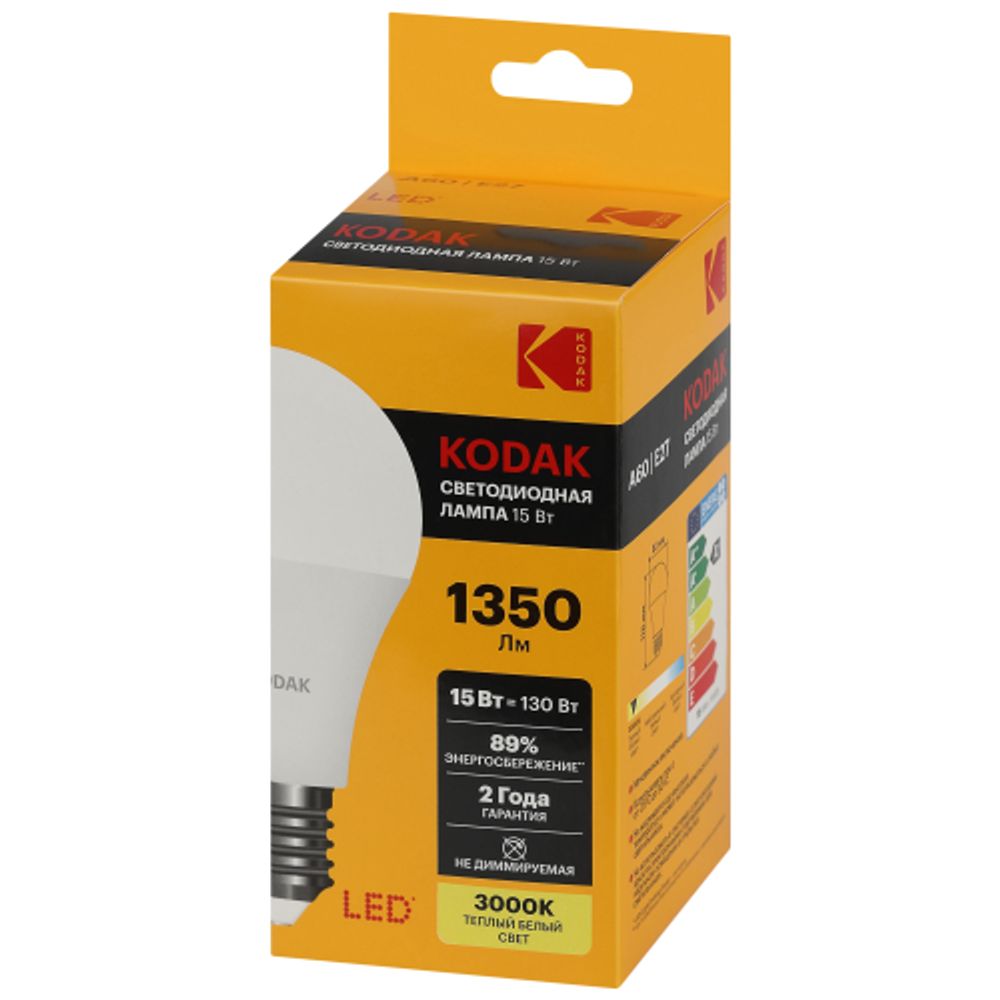 Лампа светодиодная Kodak LED A60-15W-830-E27 K 15Вт груша теплый белый свет Е27 | Kodak