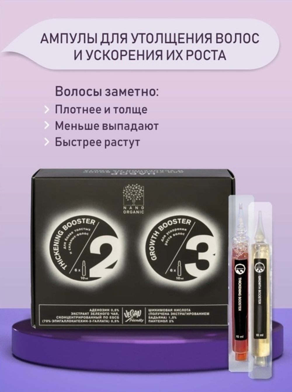 Набор ампул для утолщения и ускорения роста волос, ТМ NANO ORGANIC