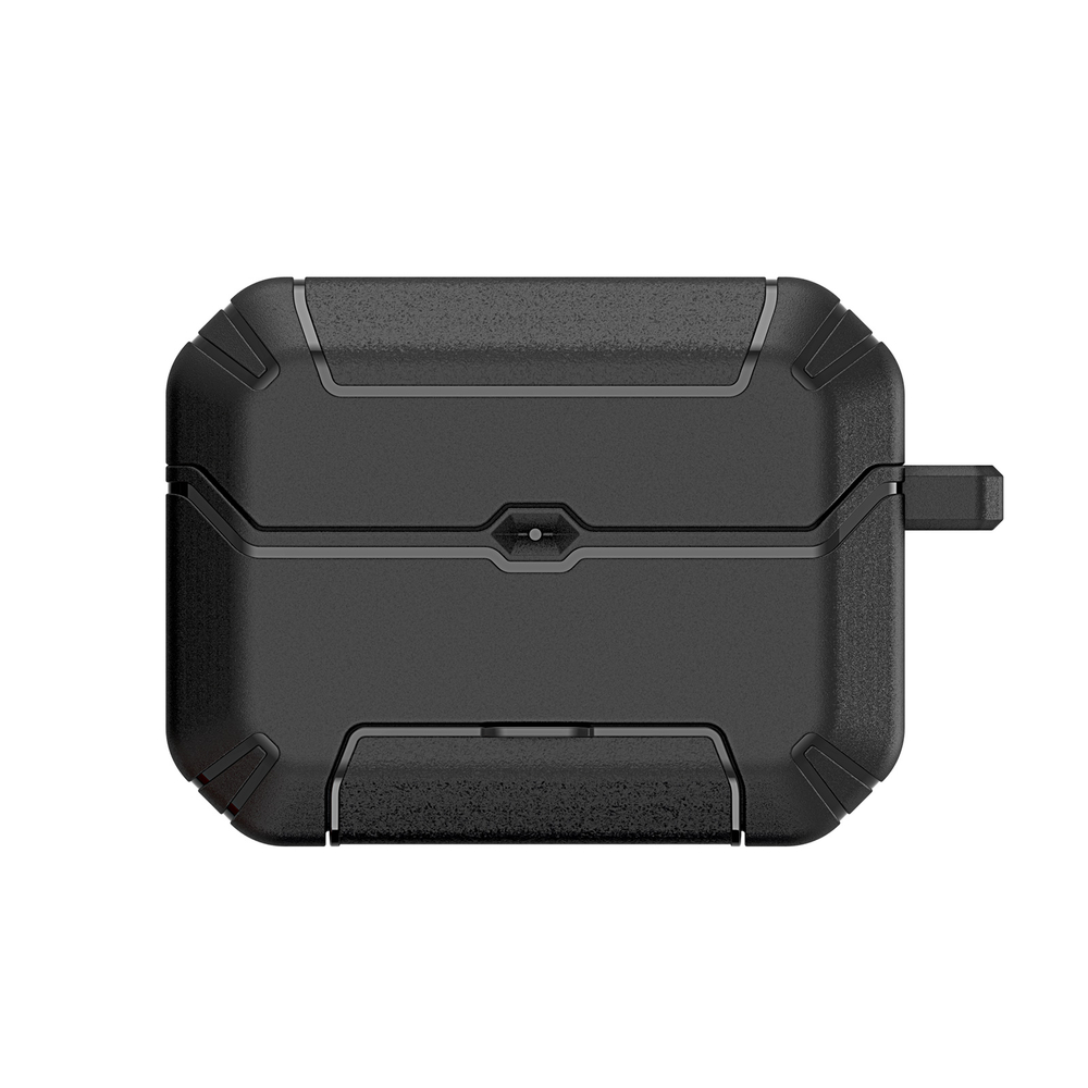Противоударный чехол черного цвета для наушников AirPods Pro 2, серия PECS Series (с карабином и подставкой) от Dux Ducis