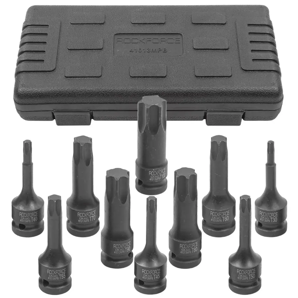 Набор головок-бит TORX ударных 10пр.,1/2''(T30, T40, T45, T50, T55, T60, T70, T80, T90, T100), в кейсе RockForce##Rock FORCE RF-41013MPB