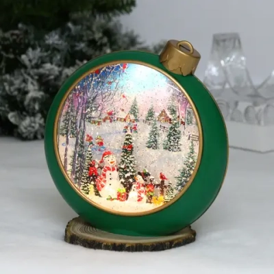 Сувенир с подсветкой «Новогодний шар» 20.9*8.5*21.3 см (8 мелодий, USB + батарейки, подсветка, парящий снег)