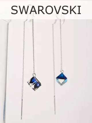 Серьги-протяжки Миражи с синими кубиками Swarovski