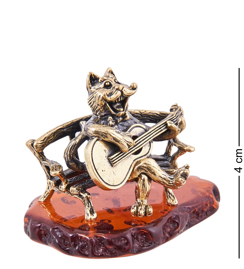 Народные промыслы AM-3862 Фигурка «Кот Гитарист» (латунь, янтарь)