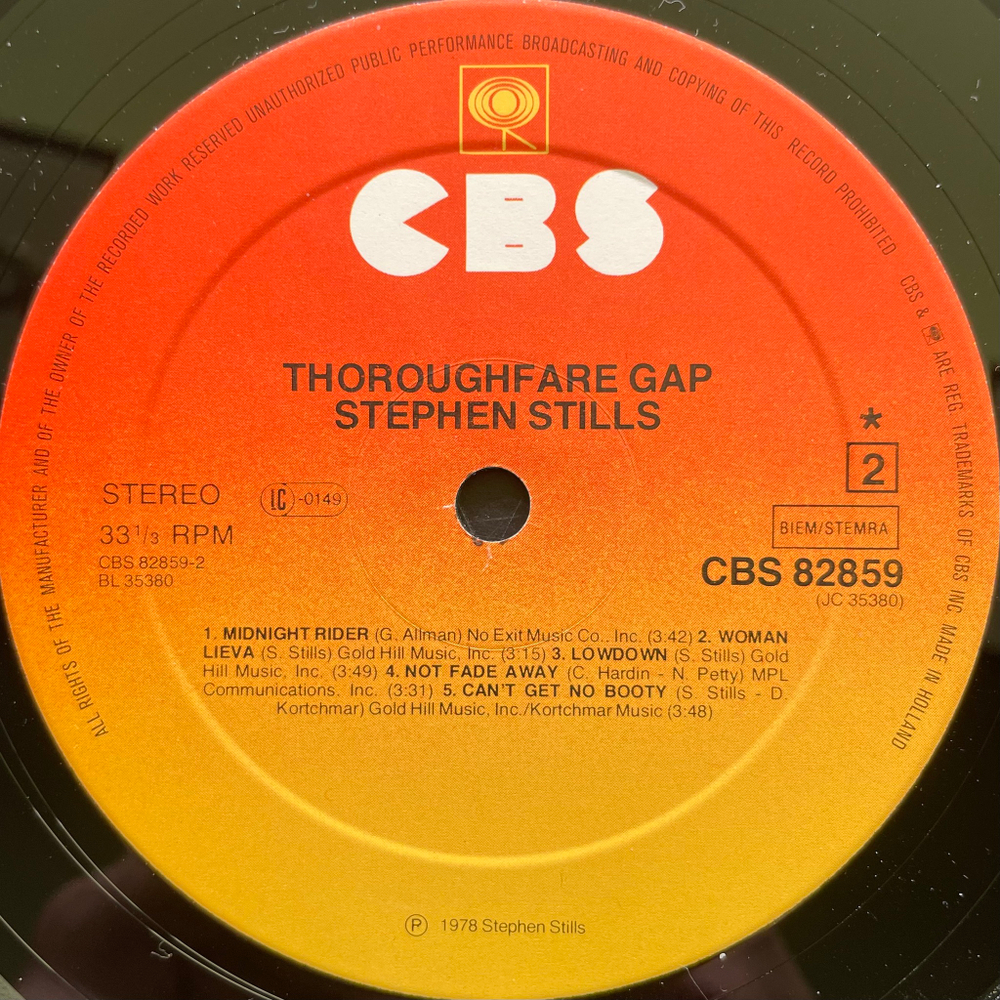 Stephen Stills ‎– Thoroughfare Gap (Голландия 1978г.)