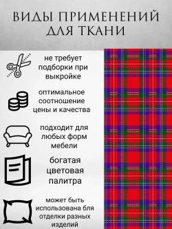 Мебельная ткань Новогодняя красно-зеленая клетка велюр