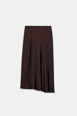 ZARA КОМБИНИРОВАННАЯ АТЛАСНАЯ ЮБКА МИДИ, КОРИЧНЕВЫЙ